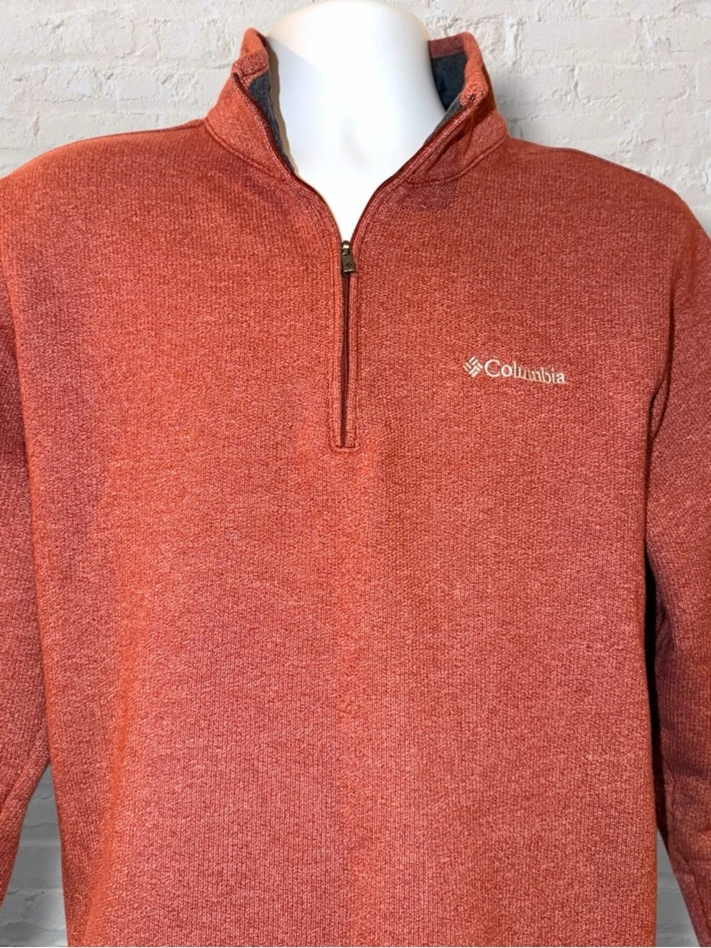 Columbia Fleece Pullover Men’s Medium Orange 1/4 Zip Sweater Hiking Casual